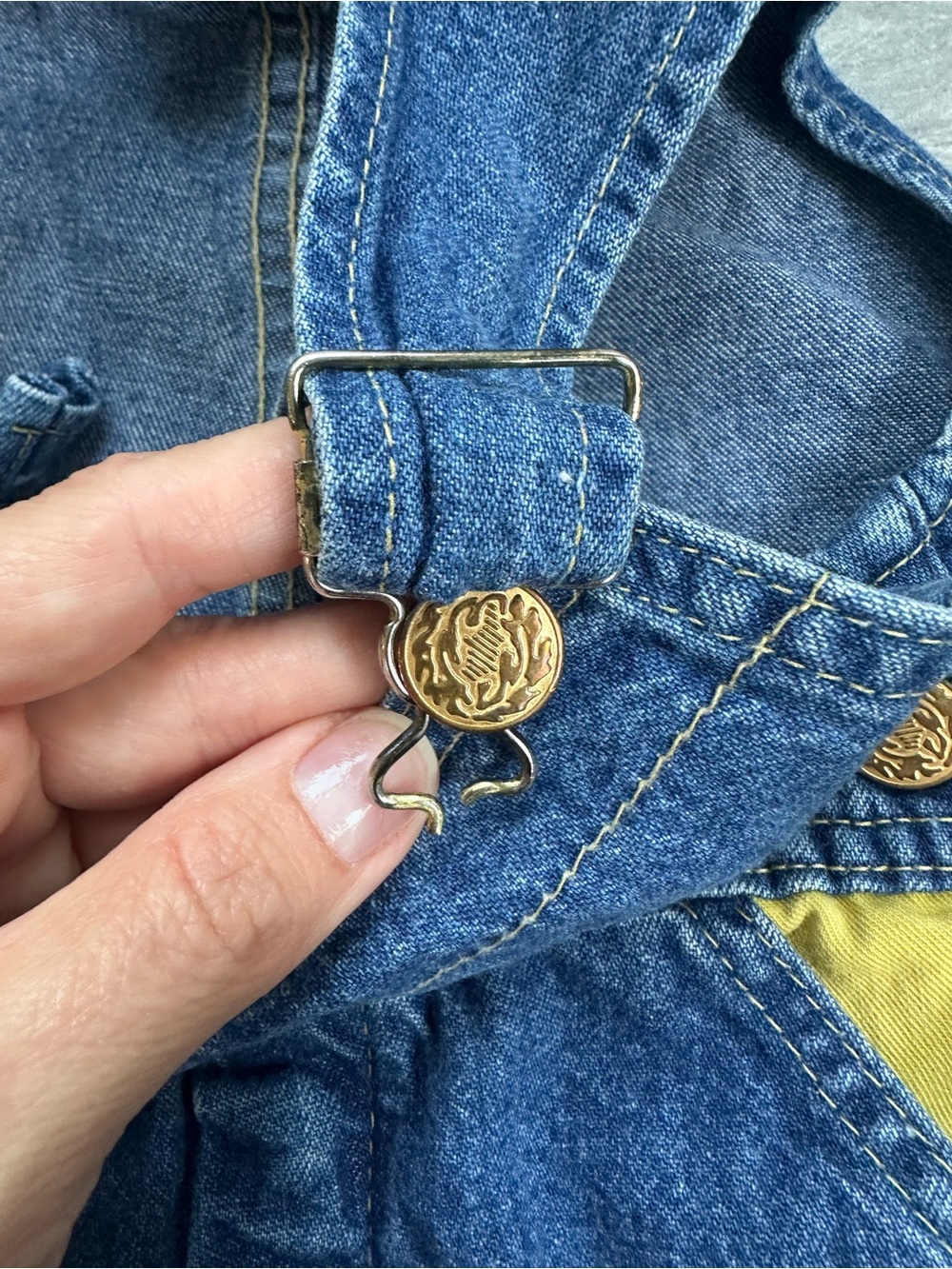 Vintage Kids 3T Denim Overalls Colorblock Patchwork Made USA Gold Hardware 0025 - Picture 3 of 5